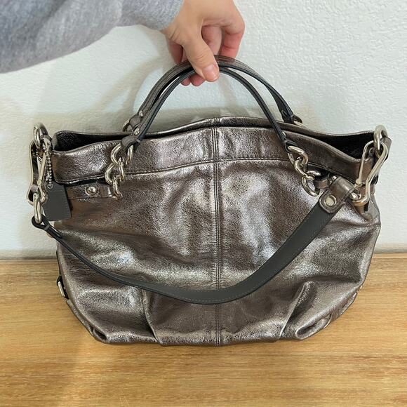 Coach Brooke Metallic Silver Pewter Hobo Shoulder Bag Purse Shiny Y2K - Picture 6 of 9